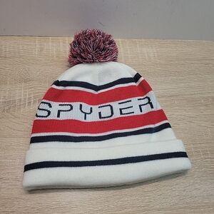 Unisex Spyder Ice Box Striped Red and White Pom-Pom Beanie